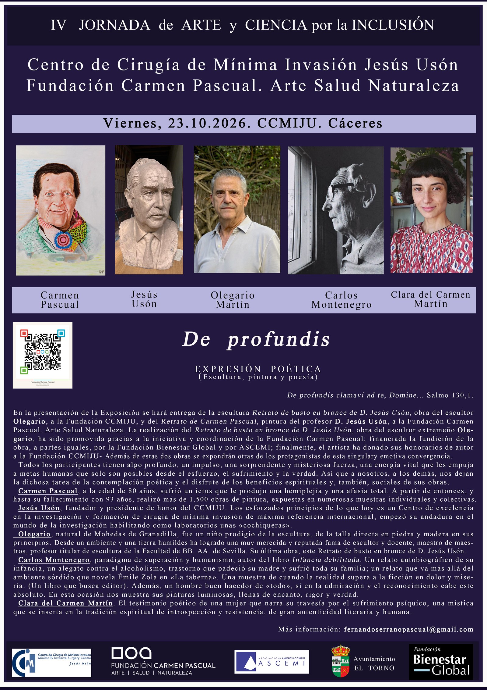 Cartel de la exposición De profundis, con Carmen Pascual, Jesús Usón, Olegario Martín, Carlos Montenegro y Clara del Carmen Martín
