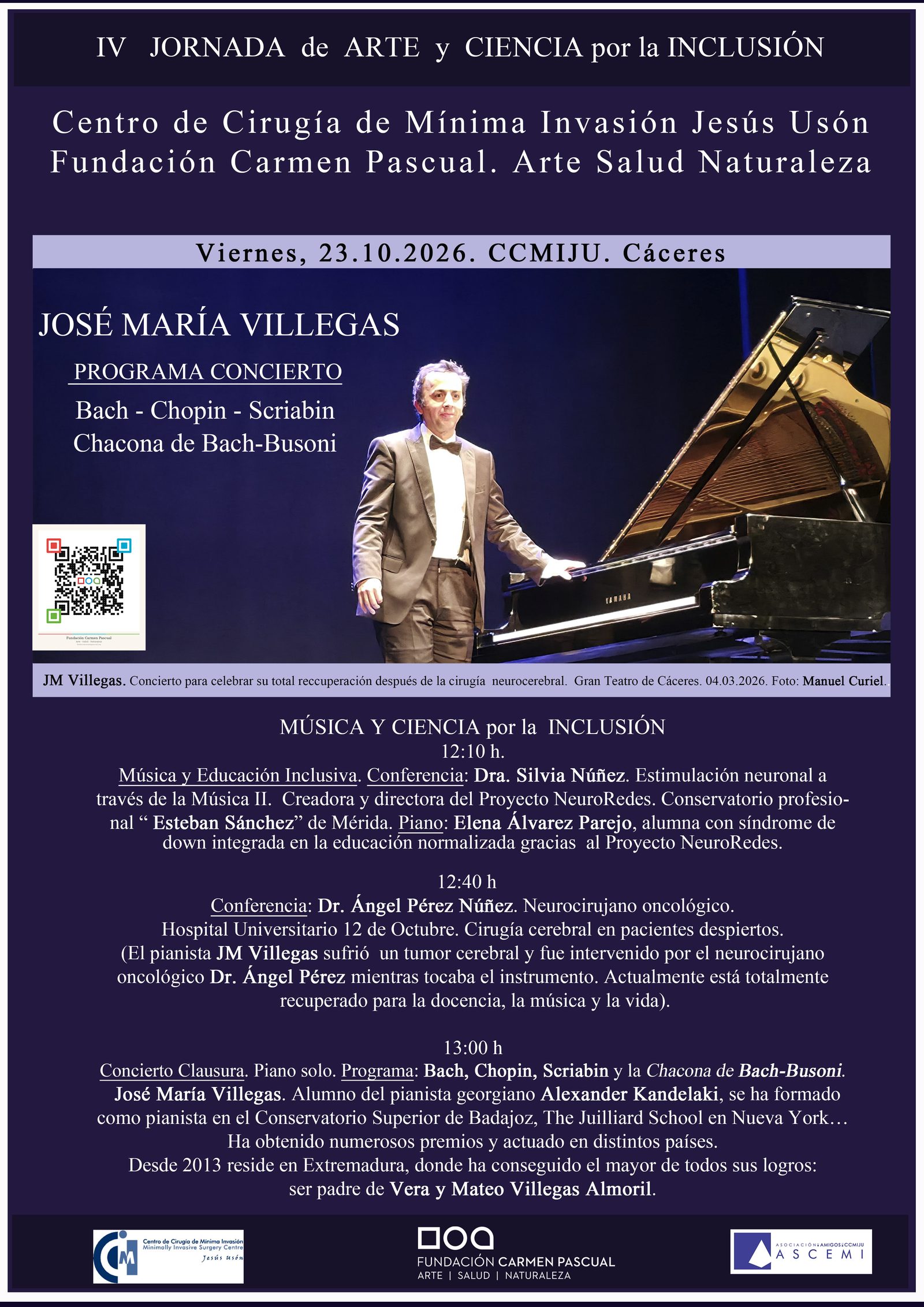 Cartel del concierto de clausura de José María Villegas, piano solo